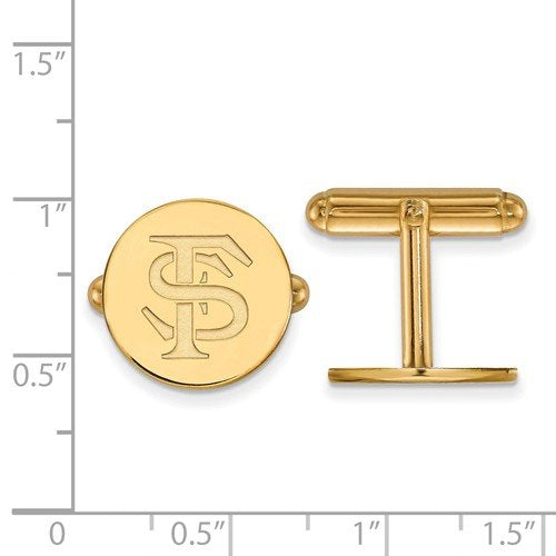 Gold-Plated Sterling Silver Florida State University Round Cuff Links, 15MM