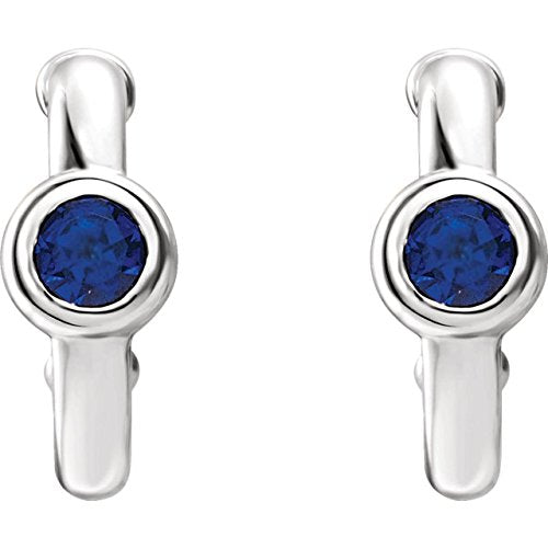 Chatham Created Blue Sapphire J-Hoop Earrings, Rhodium-Plated 14k White Gold