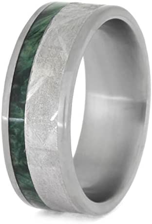 Gibeon Meteorite, Green Box Elder Burl Wood 8mm Matte Titanium Comfort-Fit Wedding Band, Size 7.75