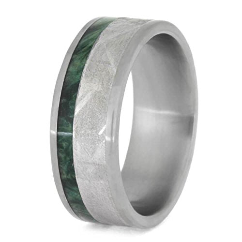 The Men's Jewelry Store (Unisex Jewelry) Gibeon Meteorite, Green Box Elder Burl Wood 8mm Matte Titanium Comfort-Fit Wedding Band
