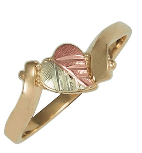 Heart 10k Yellow Gold Ring, 12k Green Gold, 12k Rose Gold Black Hills Gold Motif, Size 10