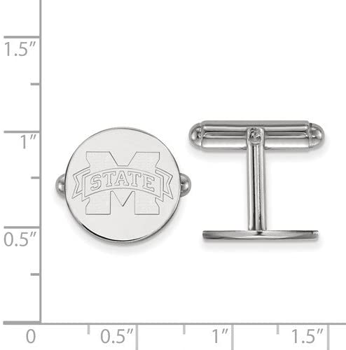 Rhodium-Plated Sterling Silver Mississippi State University Cuff Links, 15MM