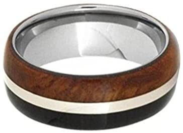 Amboyna and African Blackwood, 14k White Gold 8mm Titanium Comfort-Fit Band, Size 7