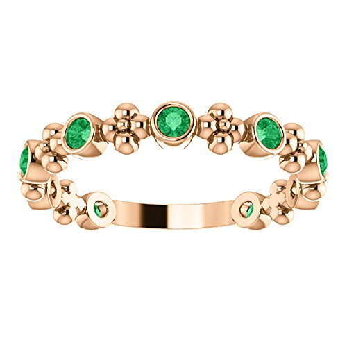 Genuine Emerald Beaded Ring, 14k Rose Gold