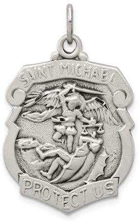 Sterling Silver St. Michael Badge Medal Pendant (34X21 MM)