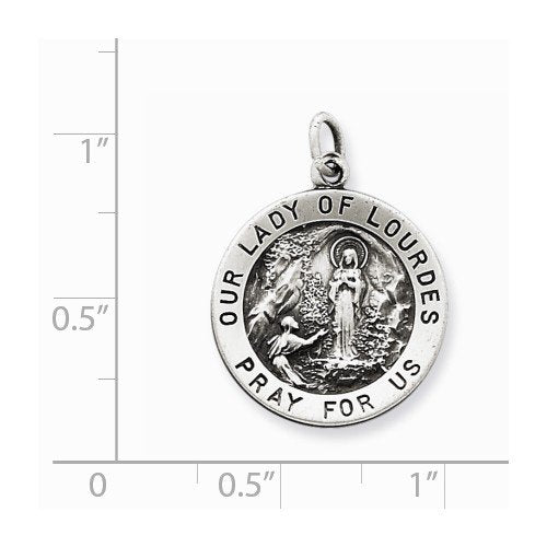 Sterling Silver Antiqued Our Lady Of Lourdes Medal (24X14MM)