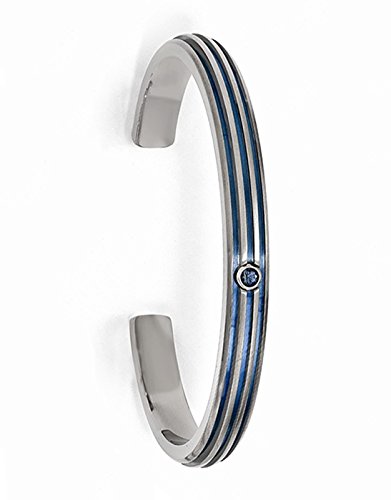 Radiance Collection Gray Titanium Groove Triple Blue Anodized Blue Sapphire Cuff Bangle Bracelet