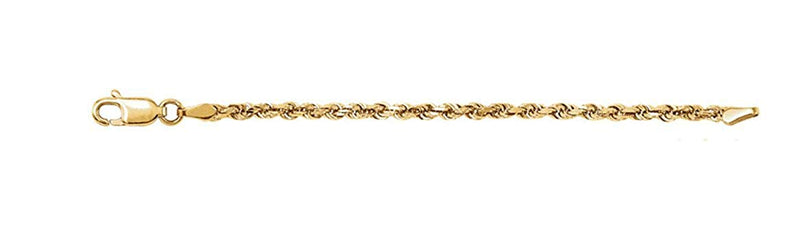 14k Yellow Gold 2.5mm Diamond-Cut Rope Chain Bracelet, 7"