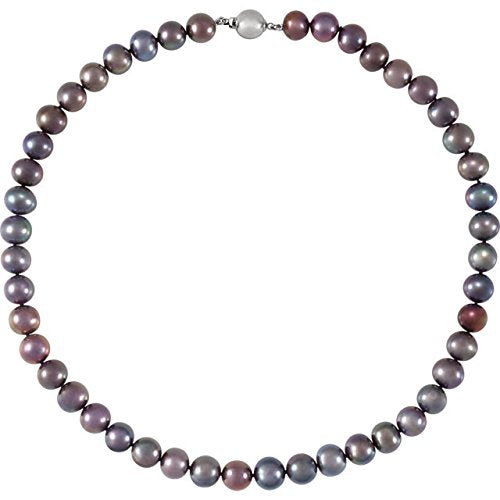 Black Freshwater Cultured Pearl Sterling Silver Necklace,18" (10.0-11.0 MM)