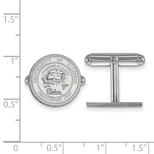 Rhodium-Plated Sterling Silver University Of Illinois Crest Cuff Links, 15MM