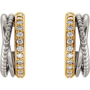 Diamond Beaded Hoop Earrings, Rhodium-Plated 14k Yellow and White Gold (0.2 Ctw, G-H Color, I1 Clarity)