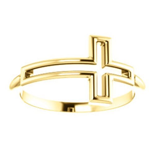 Embossed Cross 14k Yellow Gold Ring