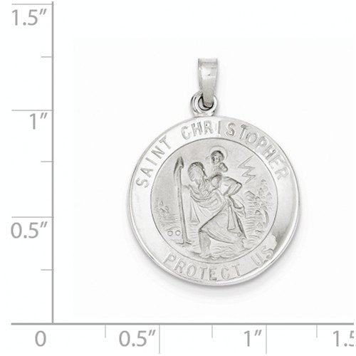 Rhodium-Plated 14k White Gold St. Christopher Medal Pendant (28X21MM)