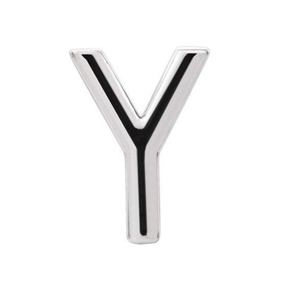 Initial Letter 'Y' Rhodium-Plated 14k White Gold Stud Earring (Single Earring)