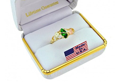 Lab Created Emerald Marquise Wrap Ring, 10k Yellow Gold, 12k Pink and Green Gold Black Hills Gold Motif