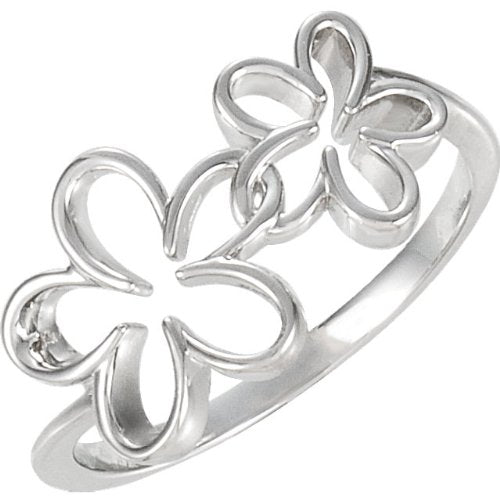 Womens 14k White Gold Double Flower Ring, Size 7
