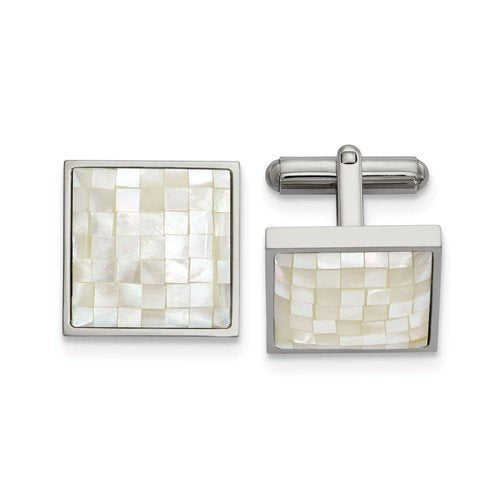 Stainless Steel Polished Mother Of Pearl Cuff Links, 20.6MMX17.09MM