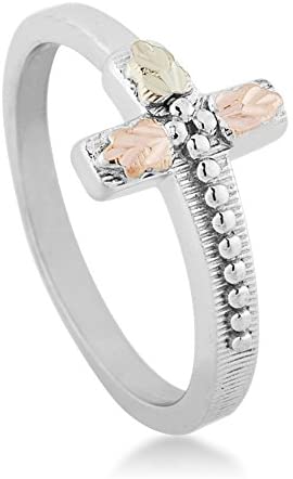 Granulated Bead Cross Ring, Sterling Silver, 12k Green and Rose Gold Black Hills Gold Motif, Size 9.75