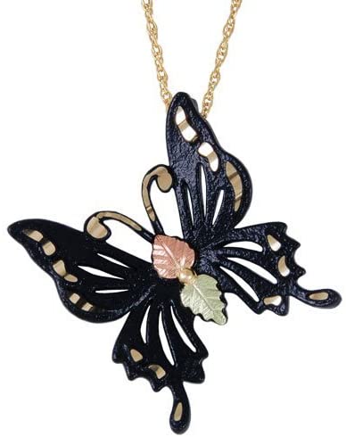 Black Butterfly Necklace, 12k Green and Rose Gold Black Hills Gold Motif, 18''