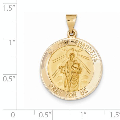 Rhodium-Plated 14k Yellow Gold St. Jude Medal Pendant (31X22 MM)