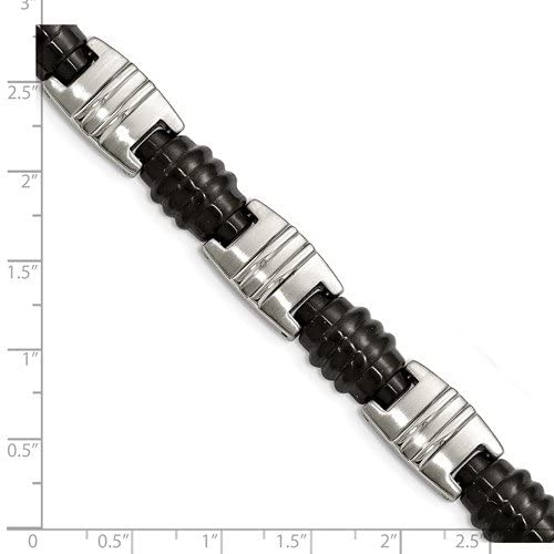Men's Brushed and Polished Stainless Steel, Black IP Link Bracelet 8.25 Inches
