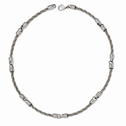 Edward Mirell Brushed Titanium Cable and Polished Link Necklace, 25"