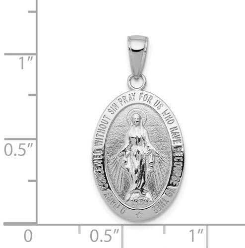 Rhodium-Plated 14k White Gold Large Miraculous Medal Pendant