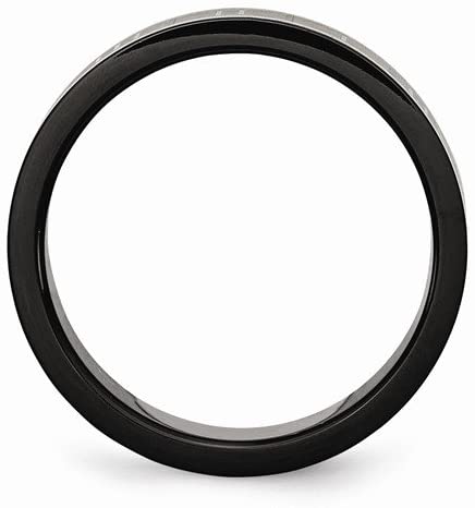 Brushed Stainless Steel, Black IP 7mm Roman Numeral Comfort-Fit Flat Band, Size 8.5