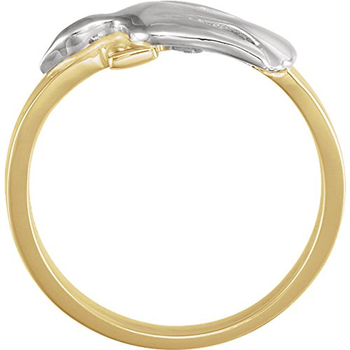2-Tone Dove Cross Ring, Rhodium-Plated 14k White and Yellow Gold, Size 6.5