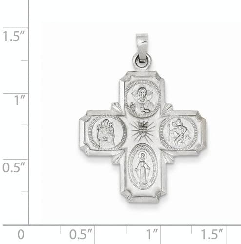 Rhodium-Plated 14k White Gold Four Way Medal Pendant (36X25MM)