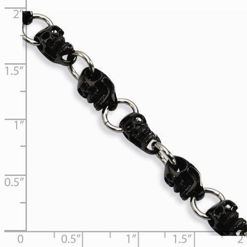 Men's Stainless Steel Black IP-Plated Skull Bracelet, 8.75"