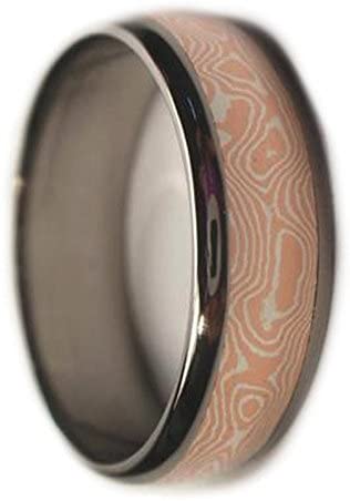 Copper, Silver Mokume Gane Inlay 6mm Comfort Fit Titanium Wedding Band, Size 7.5