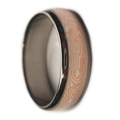 Copper, Silver Mokume Gane Inlay 6mm Comfort Fit Titanium Wedding Band, Size 4