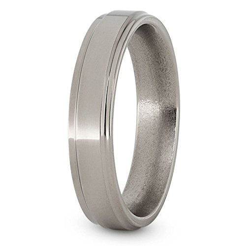 Flat Profile 5mm Comfort-Fit Grooved Edge Titanium Wedding Band, Size 14.5