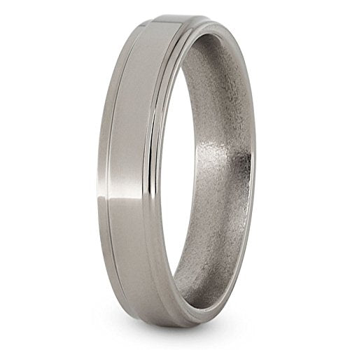 Flat Profile 5mm Comfort-Fit Grooved Edge Titanium Wedding Band