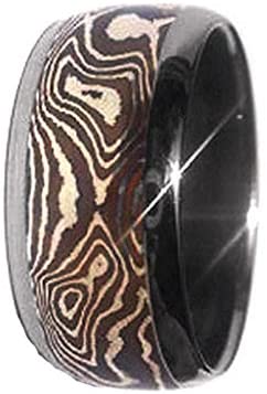 Copper and Silver Mokume Inlay 8mm Comfort Fit Titanium Wedding Band, Size 12.5