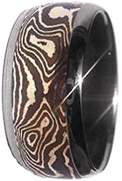 Copper and Silver Mokume Inlay 8mm Comfort Fit Titanium Wedding Band, Size 14