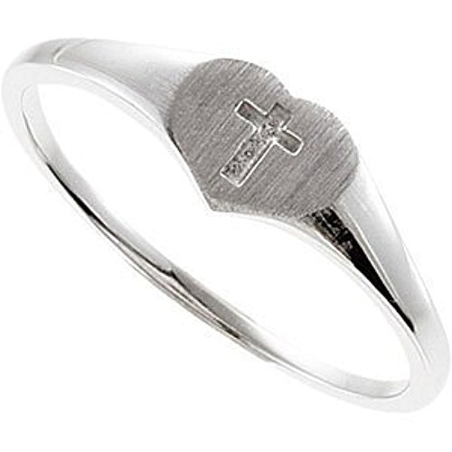 Girl's Heart and Cross 9.3mm Signet Ring, Sterling Silver, Size 5
