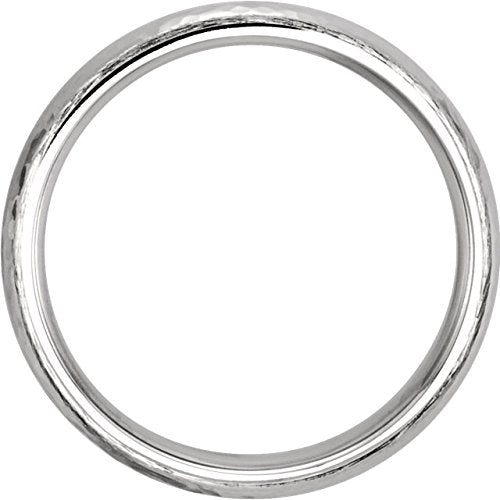 14k White Gold Hammer Finished 5mm Comfort Fit Dome Band, Size4.5