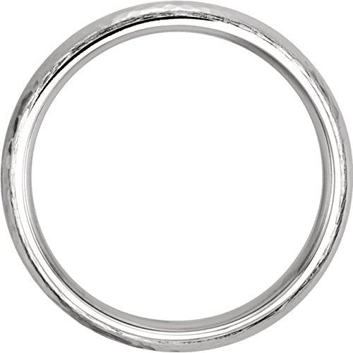 14k White Gold Hammer Finished 5mm Comfort Fit Dome Band, Size6