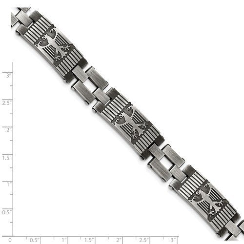 Men's Polished and Brushed Stainless Steel Antiqued Bracelet, 8.5"