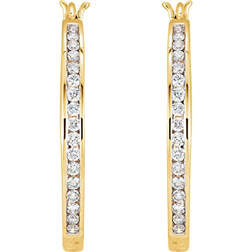 Diamond Channel Set Hoop Earrings, 14k Yellow Gold (1/2 Ctw, Color G-H, Clarity I1)