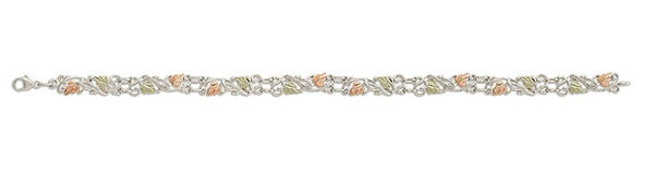 Filigree with Frosty Leaves Bracelet, Sterling Silver, 12k Green and Rose Gold Black Hills Gold Motif, 7.5"