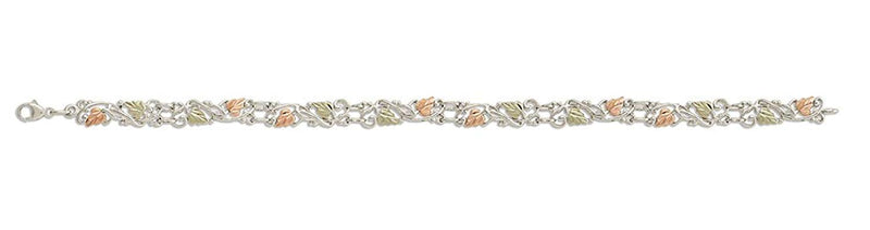 Filigree with Frosty Leaves Bracelet, Sterling Silver, 12k Green and Rose Gold Black Hills Gold Motif, 7.5"