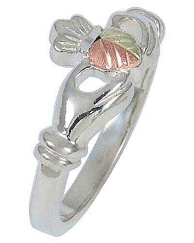 Claddagh Ring, Sterling Silver, 12k Green and Rose Gold Black Hills Gold Motif
