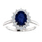 Sapphire and Diamond Halo 14k White OR Yellow Gold Ring, Size 7