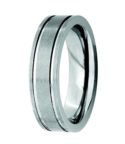 Men's Brushed Titanium 6mm Grooved Comfort-Fit Falt Band