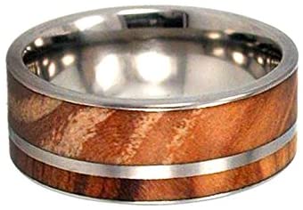 Custom Olive Wood with Titanium Pinstripe 8mm Comfort Fit Titanium Band, Size 5