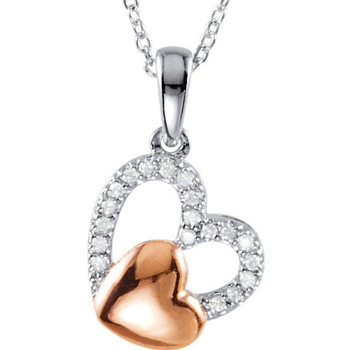 1/6 Ct Sterling Silver and Rose IP Diamond Heart Necklace, 18" (.15 Cttw, H+ Color, I2 Clarity)