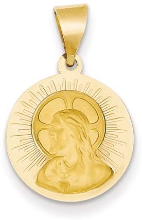 14k Yellow Gold Matka Boska Czestochowska Reversible Medal Pendant (21X19MM)